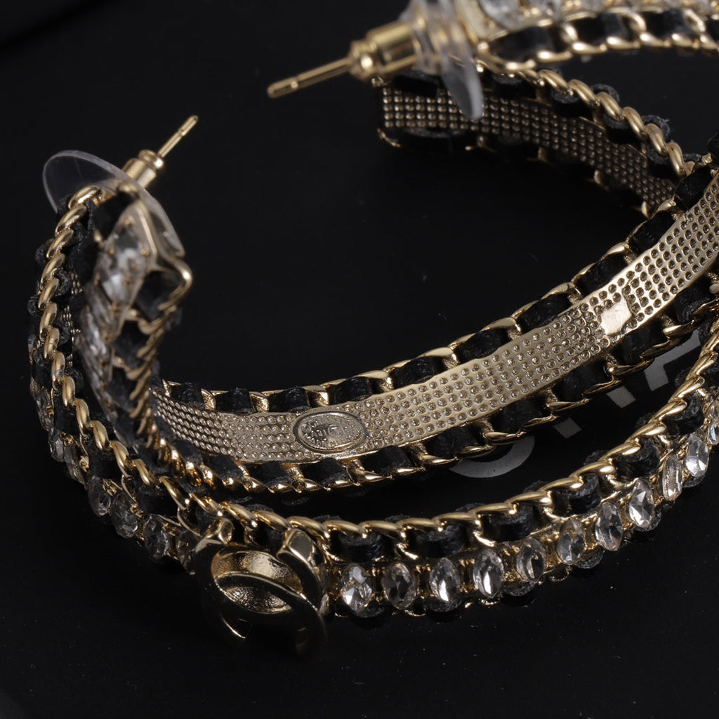 18K Chanel Leather Chain Earrings