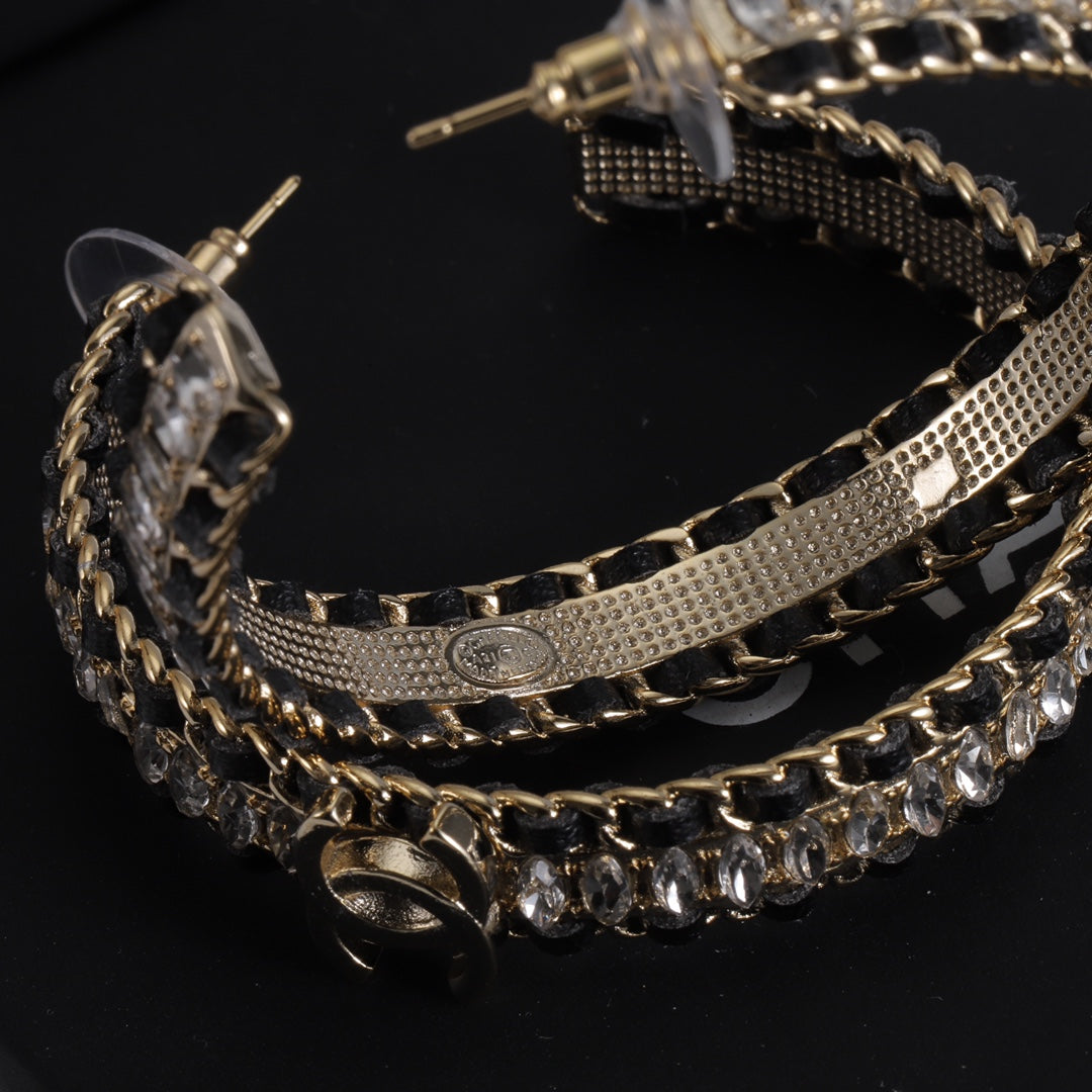 18K Chanel Leather Chain Earrings