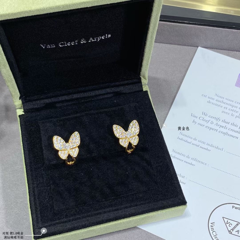 18K Van Cleef & Arpels Two Butterfly Diamonds Earrings