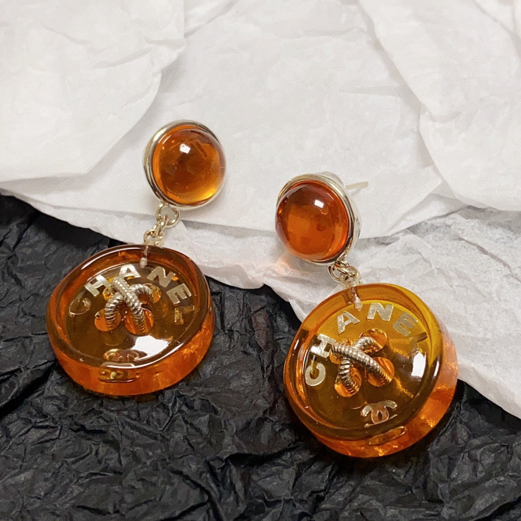 18K Chanel Orange Pendant Earrings