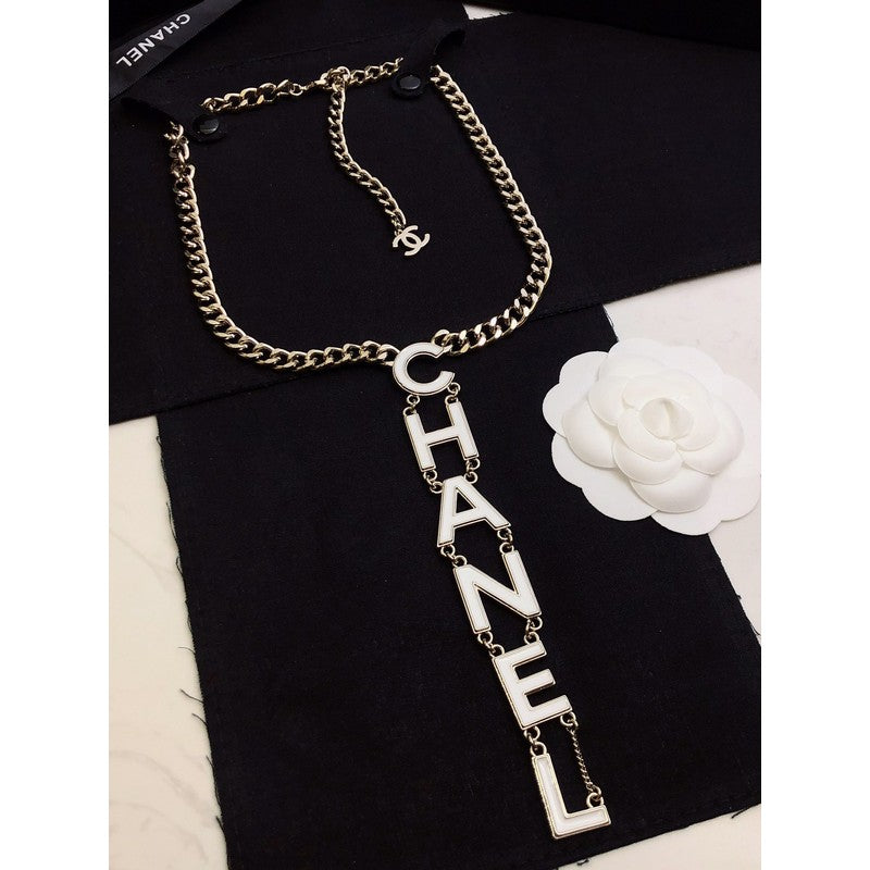 18K Chanel 22S Big White Logo Necklace