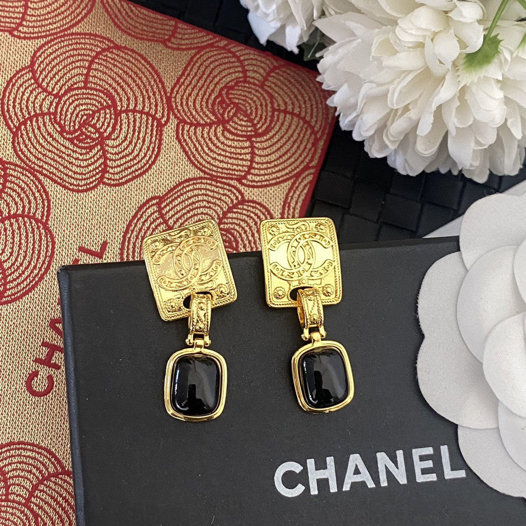 18K Chanel Black Crystal Earrings