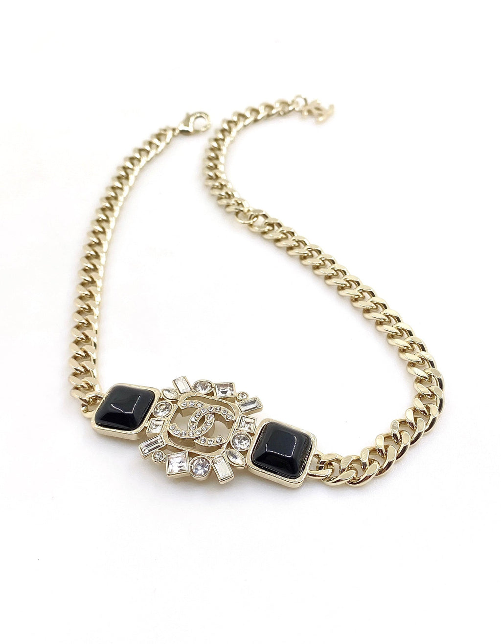 18K Chanel Black Crystals Chain Necklace
