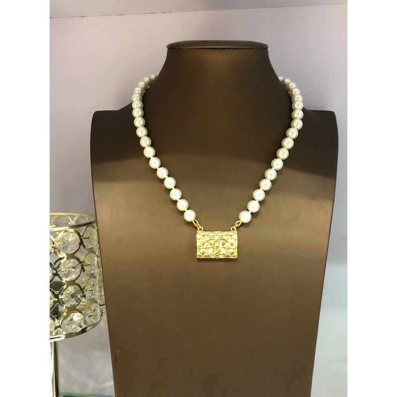 18K Chanel Pearl Bag Pendant Necklace