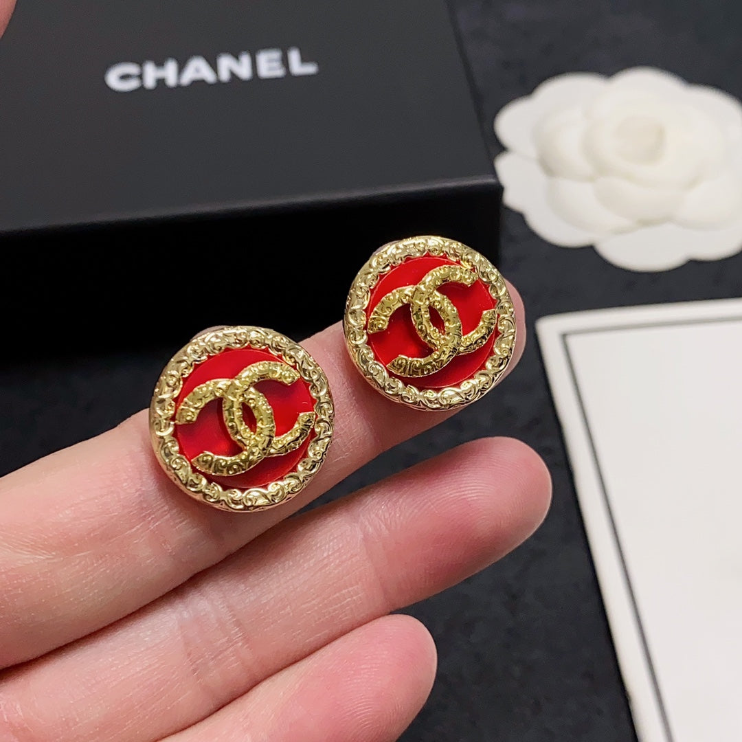 18K Chanel Black & Red Earrings