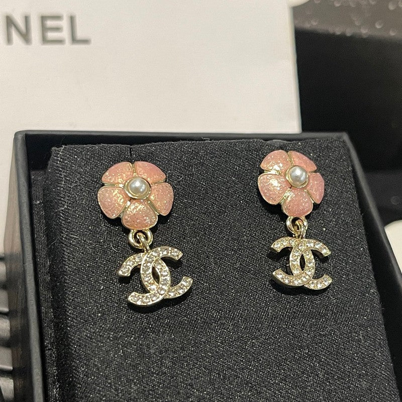 18K Chanel 26C Pink Camellia Diamond Earrings
