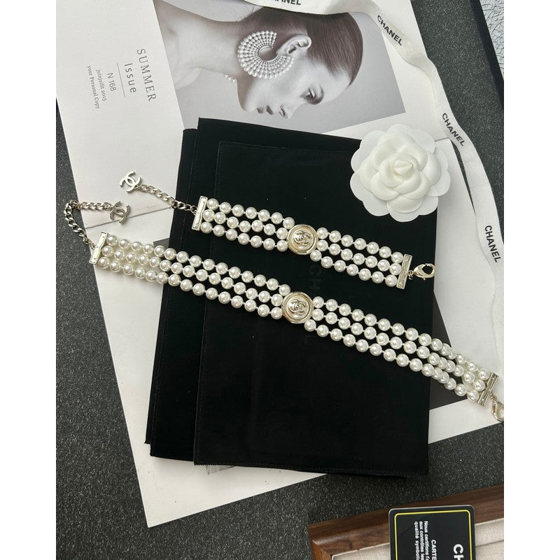 18K Chanel Choker Pearl Chain Necklace