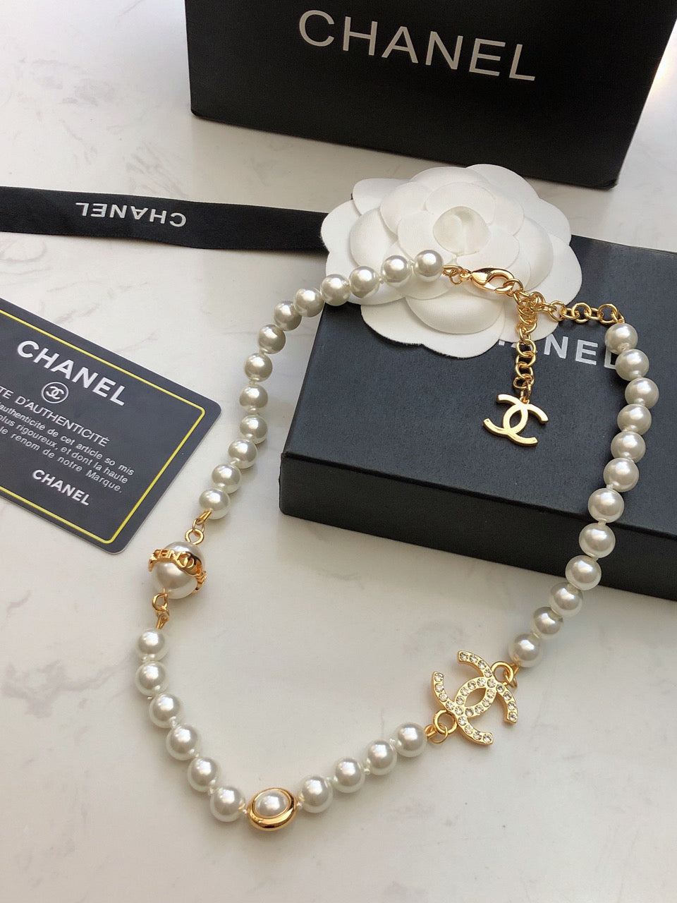 18K Chanel Pearl Chain Necklace