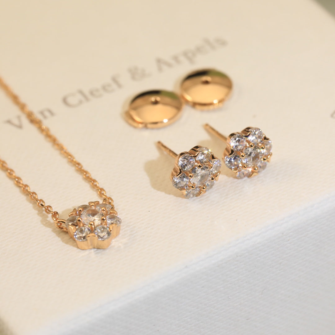 18K Van Cleef & Arpels Flower Crystal Earrings