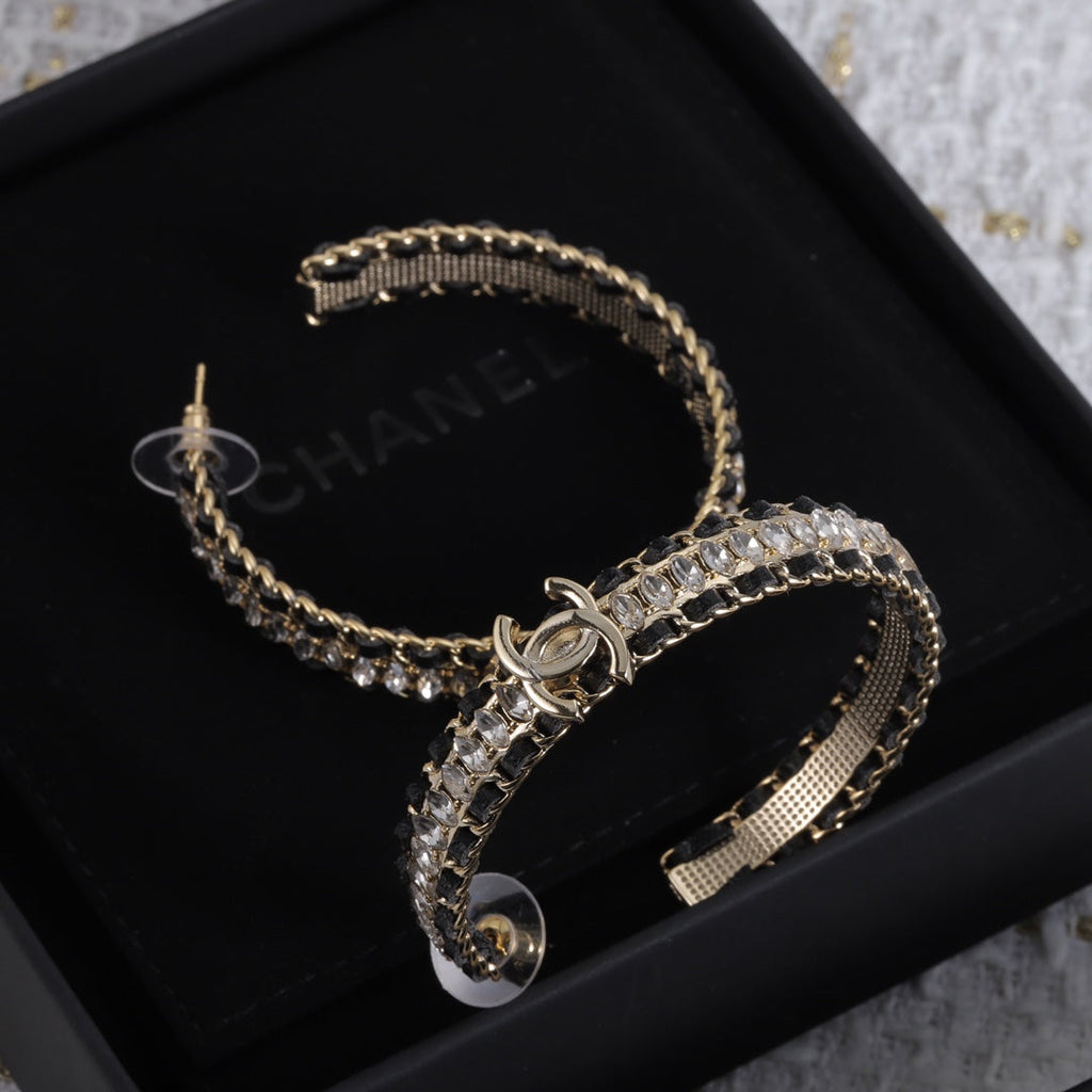 18K Chanel Leather Chain Earrings
