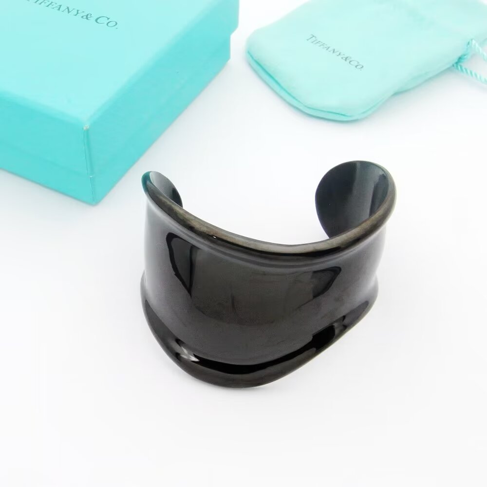 18K Tiffany & Co. Elsa Peretti Small Bone Cuff Black Bracelet