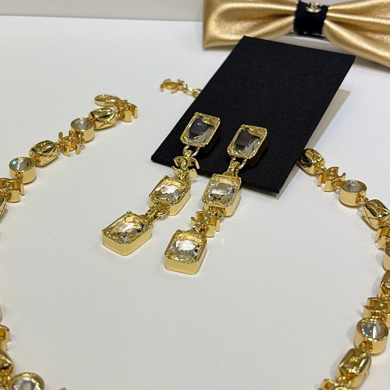 18K Chanel 26P Crystal Gold Earrings