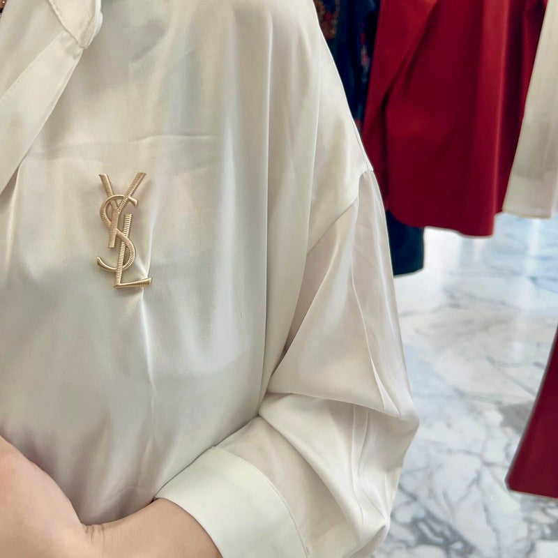 18K Saint Laurent YSL Stripe Gold Brooch