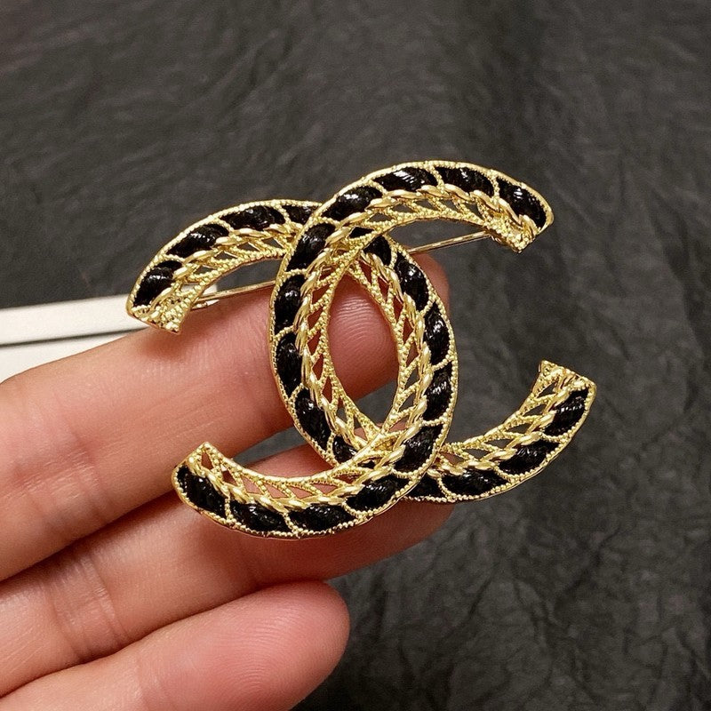 18K Chanel Leather Gold Brooch
