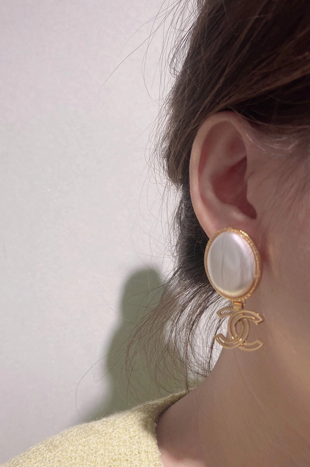 18K Chanel Big Pearl Pendant Earrings