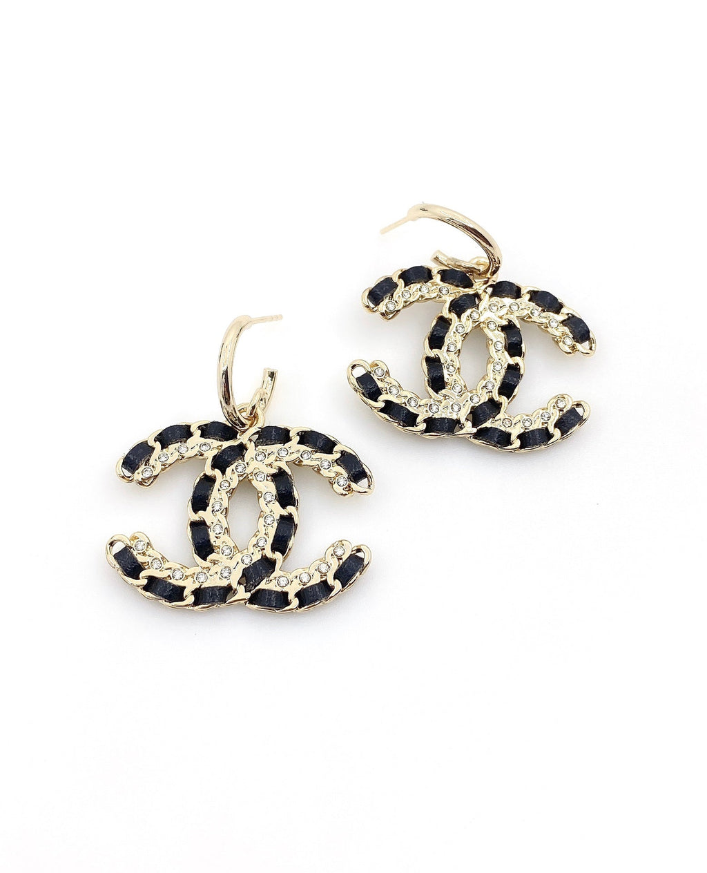 18K Chanel Pendant Leather Earrings