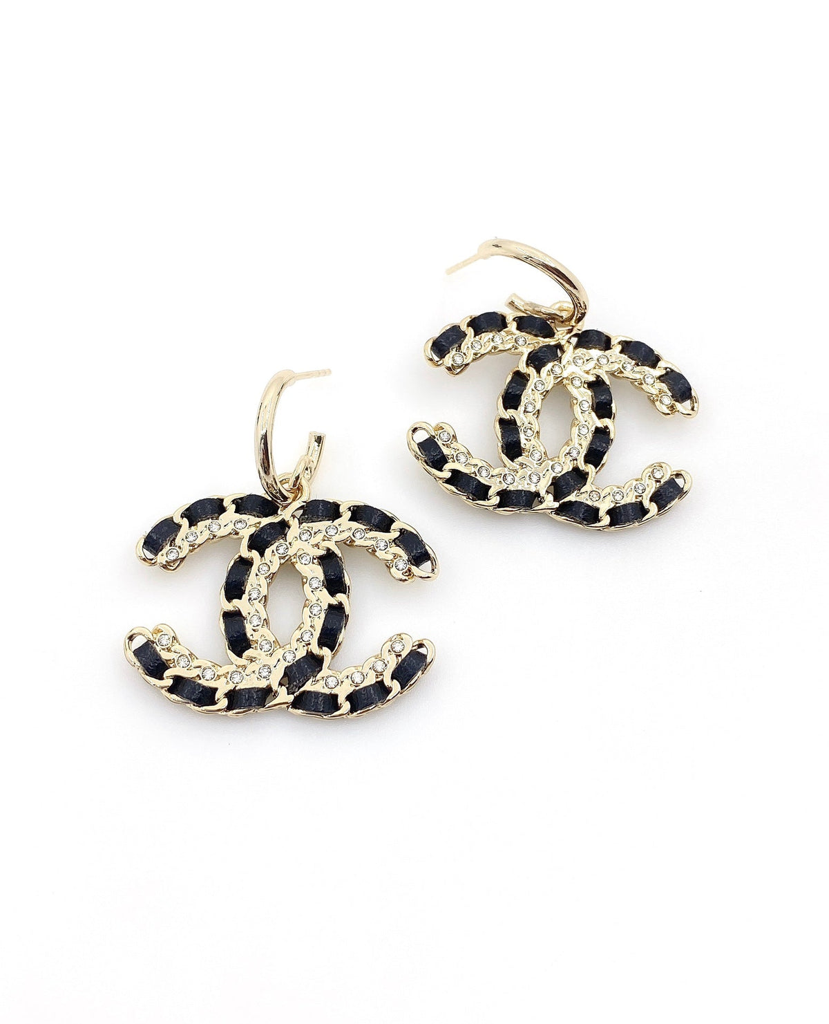 18K Chanel Pendant Leather Earrings