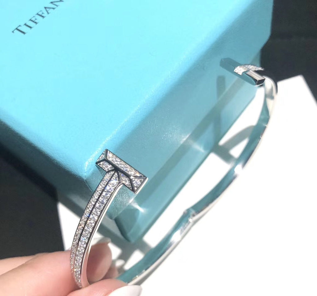18K Tiffany & Co. T1 Wide Diamond Hinged Bangle Bracelet