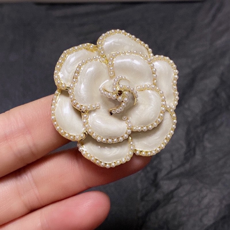 18K Chanel Camellia Black & White Brooch