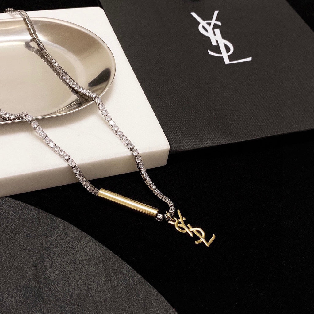 18K Saint Laurent YSL Chain Diamond Necklace