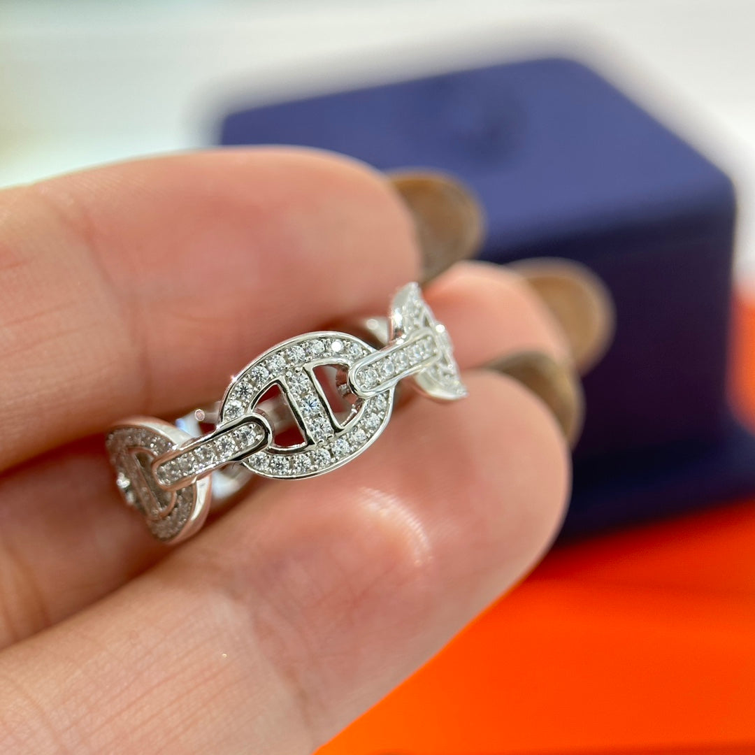 18K Chaine d'Ancre Enchainee Diamond Hermès Ring