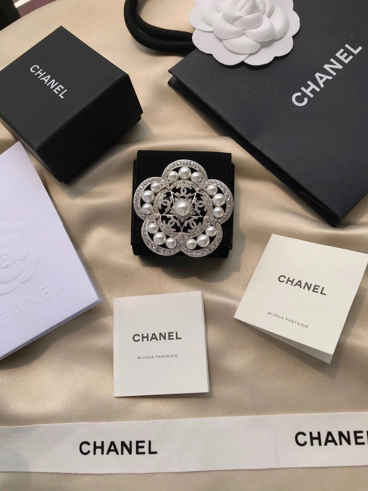 18K Chanel Camellia Pearls Brooch