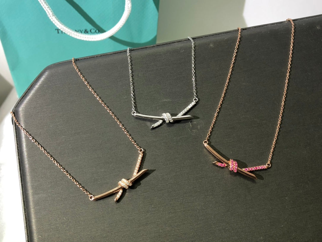 18K Tiffany & Co. Knot Pendant Diamond Necklace