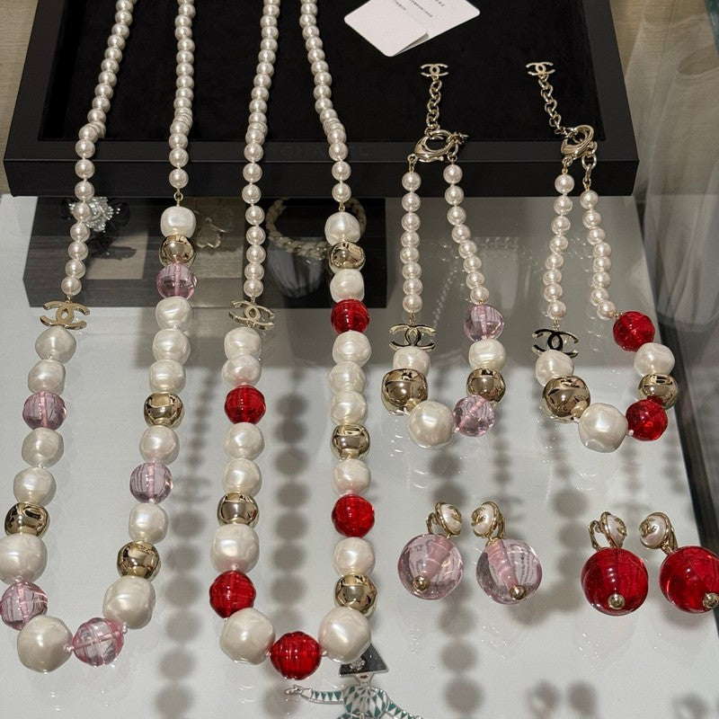 18K Chanel Red Crystal Pearl Necklace