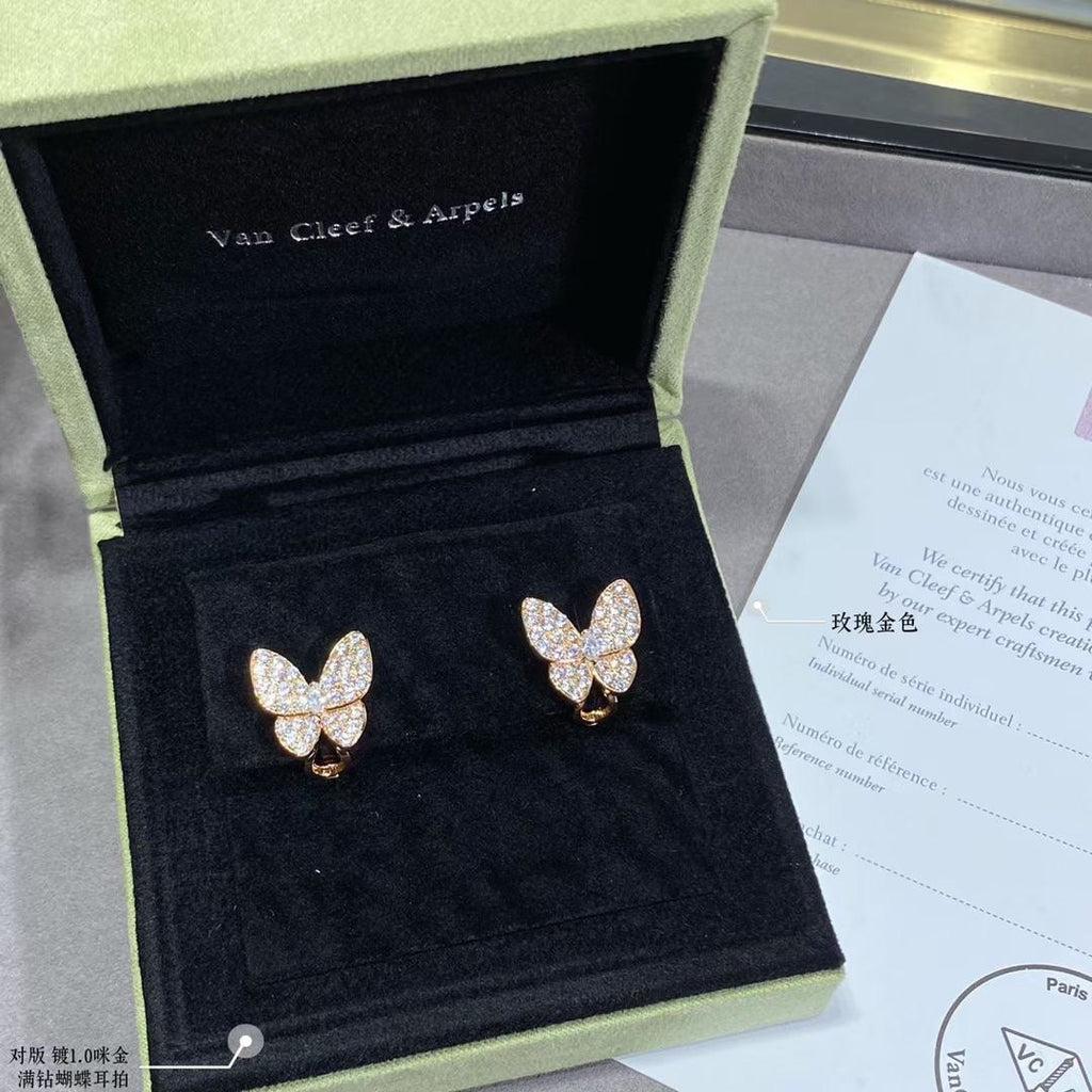 18K Van Cleef & Arpels Two Butterfly Diamonds Earrings