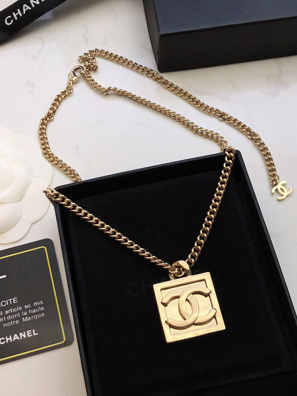 18K Chanel Square Logo Necklace