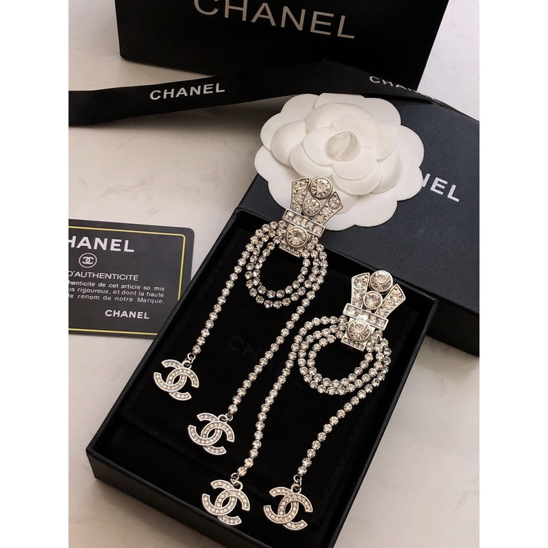 18K Chanel Tassel Crystal Earrings