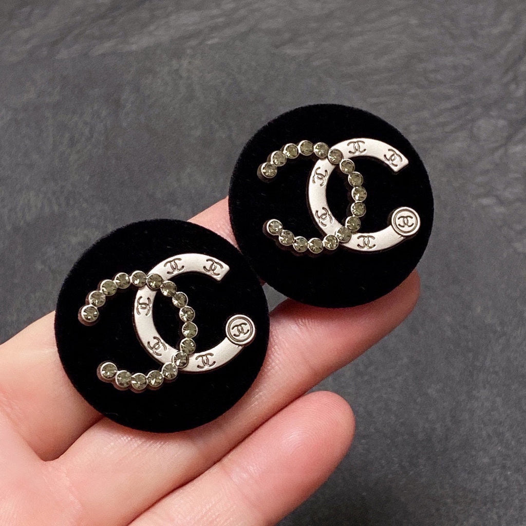 18K Chanel Black Resin Crystals Earrings