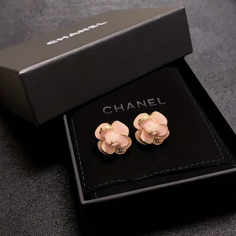 18K Chanel Red & Pink Camellia Earrings