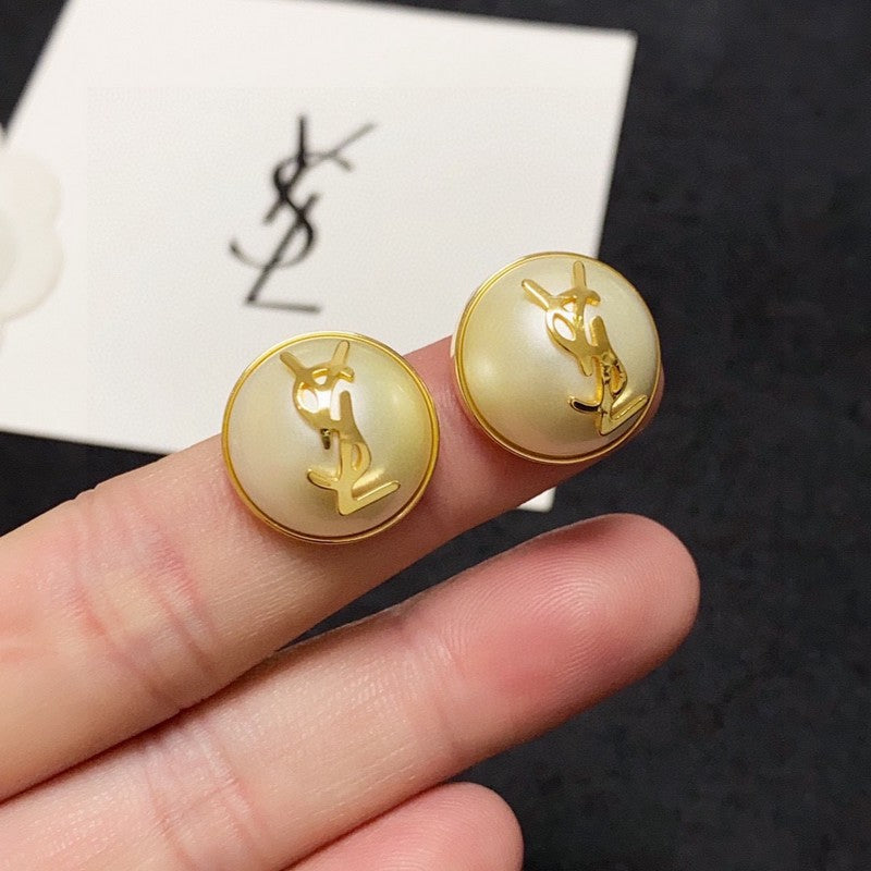 18K Saint Laurent YSL White & Red Earrings