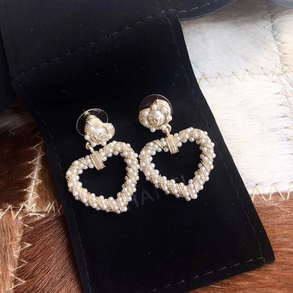 18K Chanel Heart Pendant Earrings