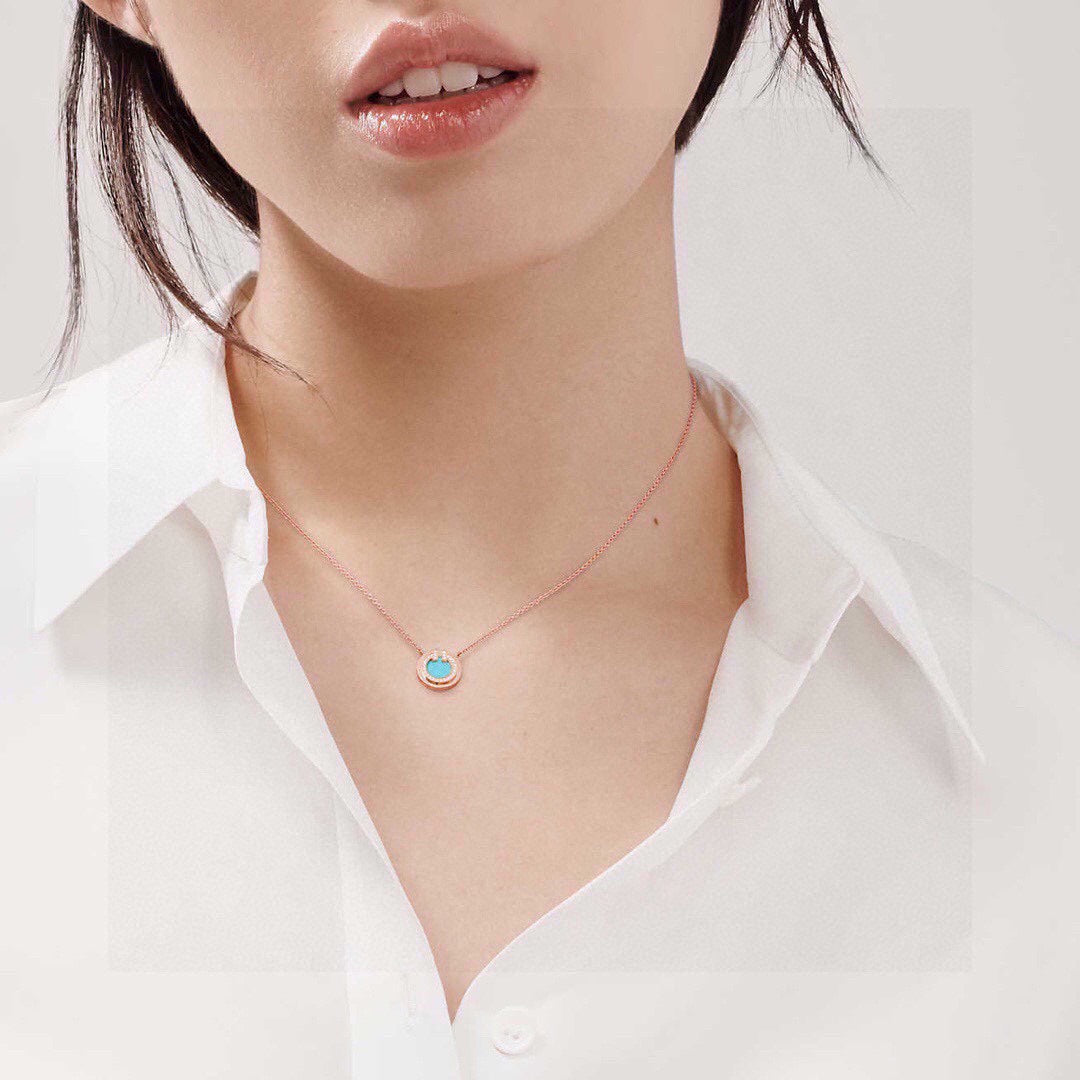 18K Tiffany & Co. Diamond & Turquoise Circle Pendant Necklace