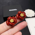 18K Chanel Red Camellia Resin Earrings