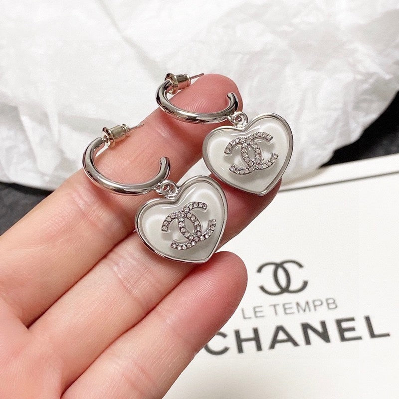 18K Chanel White Heart Earrings