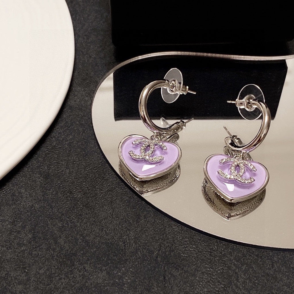 18K Chanel Purple Heart Earrings