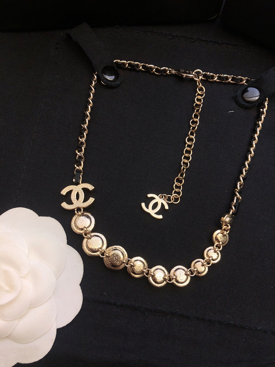18K Chanel Pink Crystals Leather Necklace