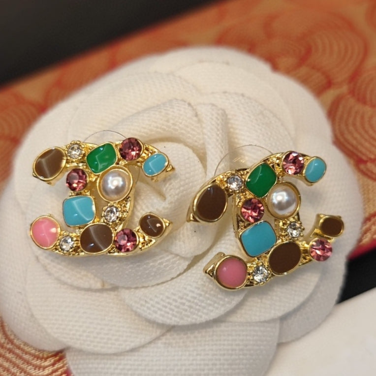 18K Chanel Multi-Color Crystals Earrings
