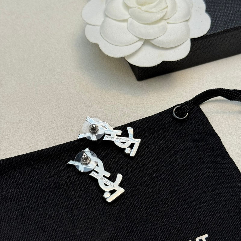 18K Saint Laurent YSL Gold Diamond Earrings