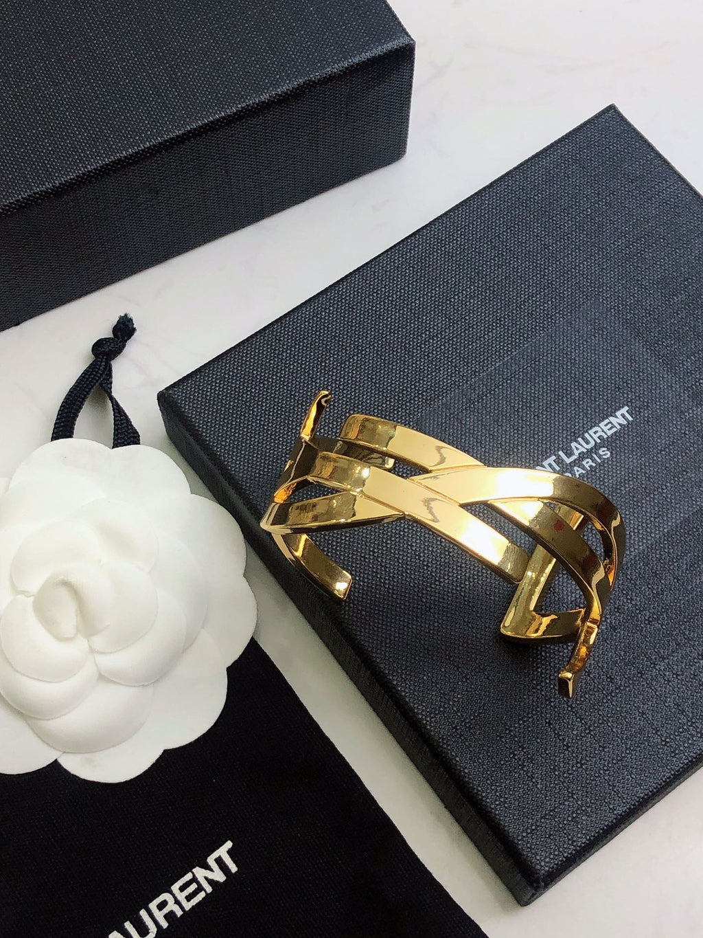 18K Saint Laurent YSL Monogram Cuff Bracelet
