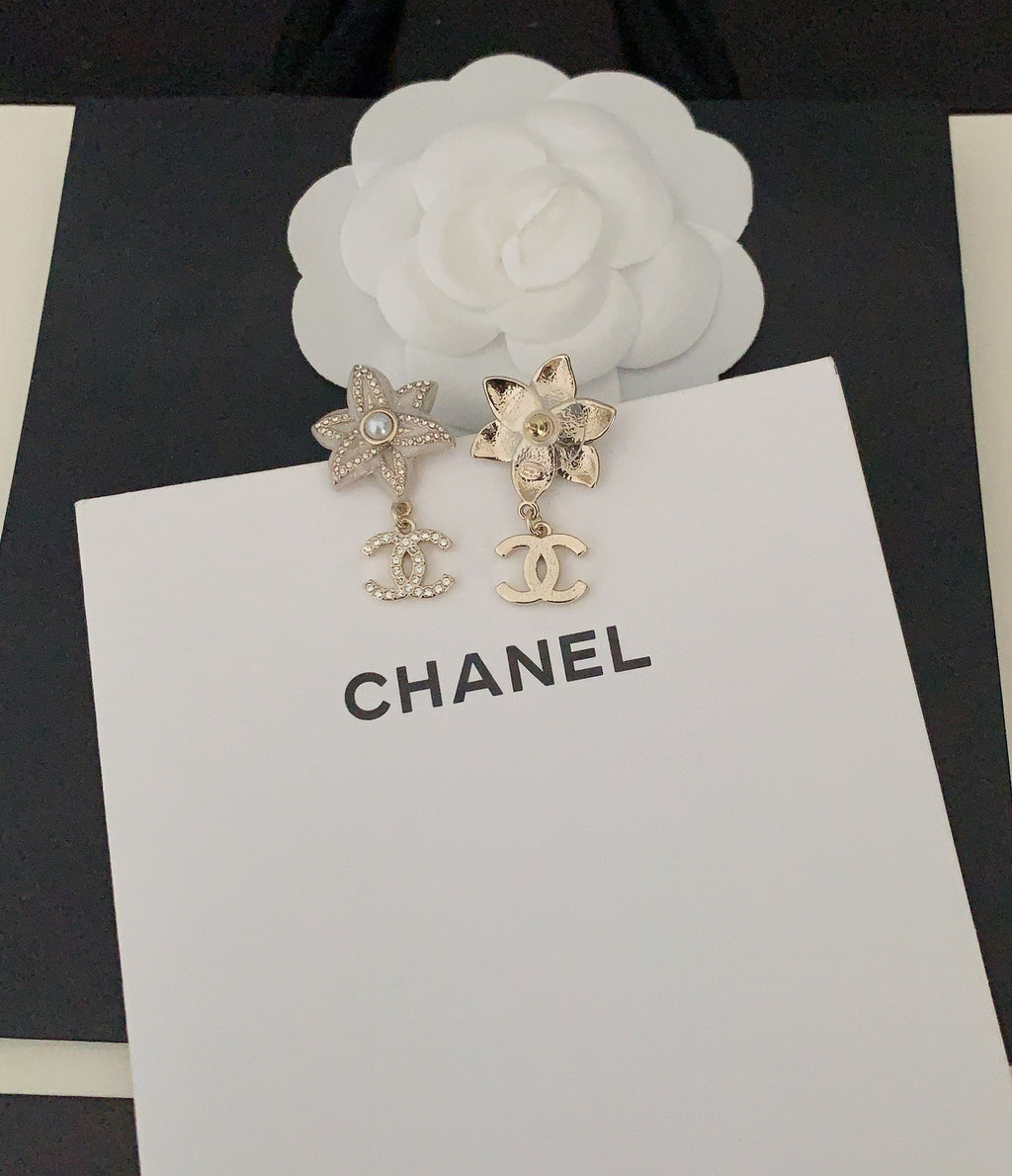18K Chanel Camellia Pendant Earrings