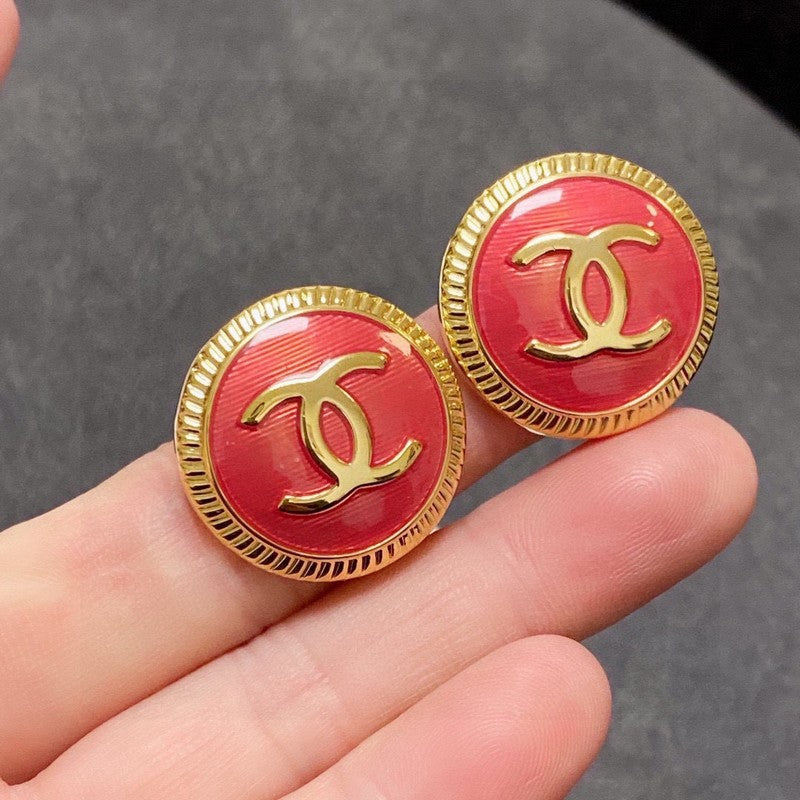 18K Chanel Red Round Earrings