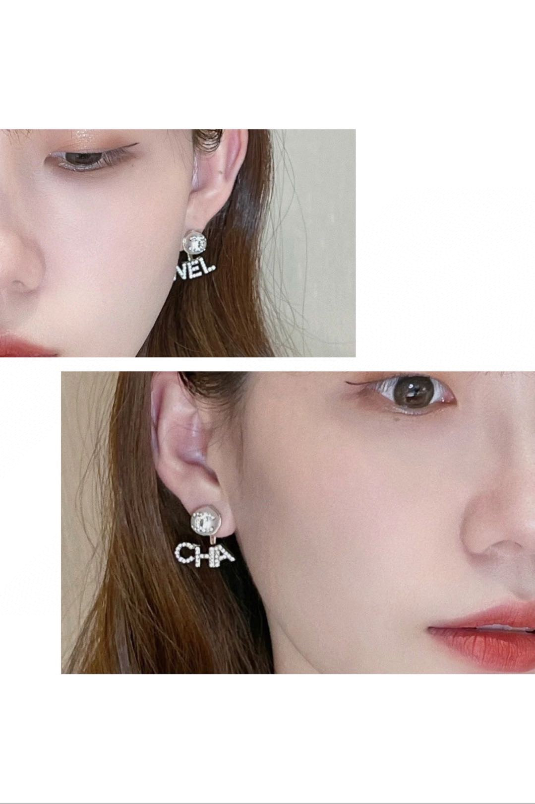18K Chanel Diamonds Script Earrings