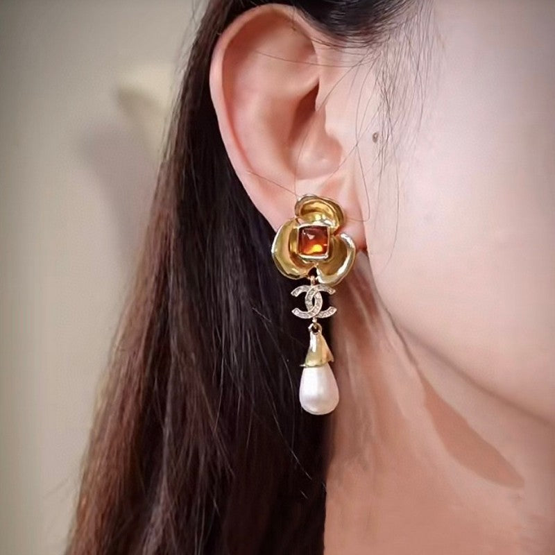18K Chanel Camellia Pearl Earrings