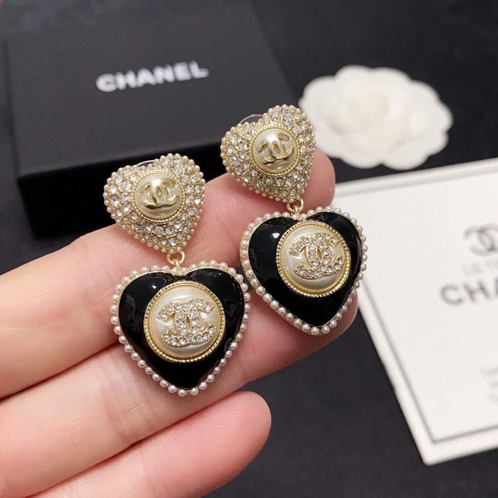 18K Chanel Black Heart Earrings