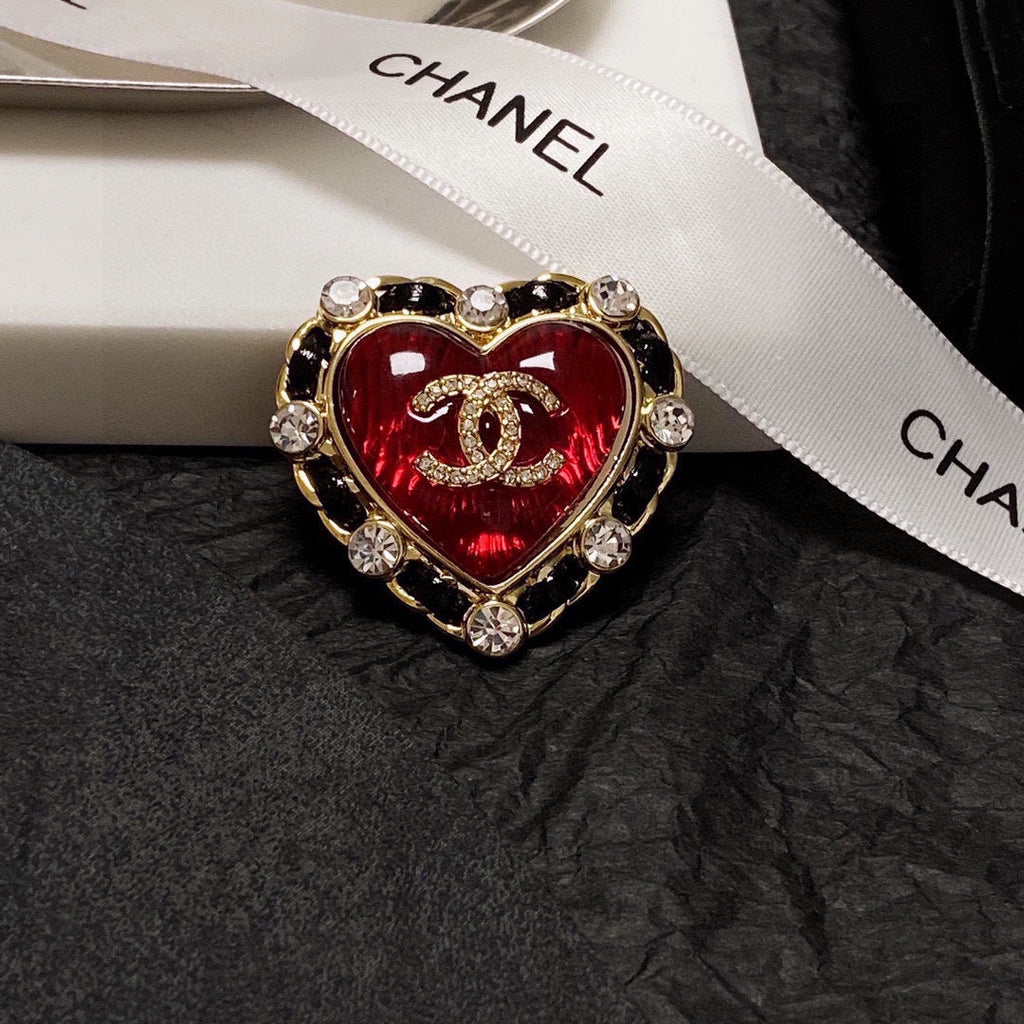 18K Chanel Red Crystal Heart Brooch