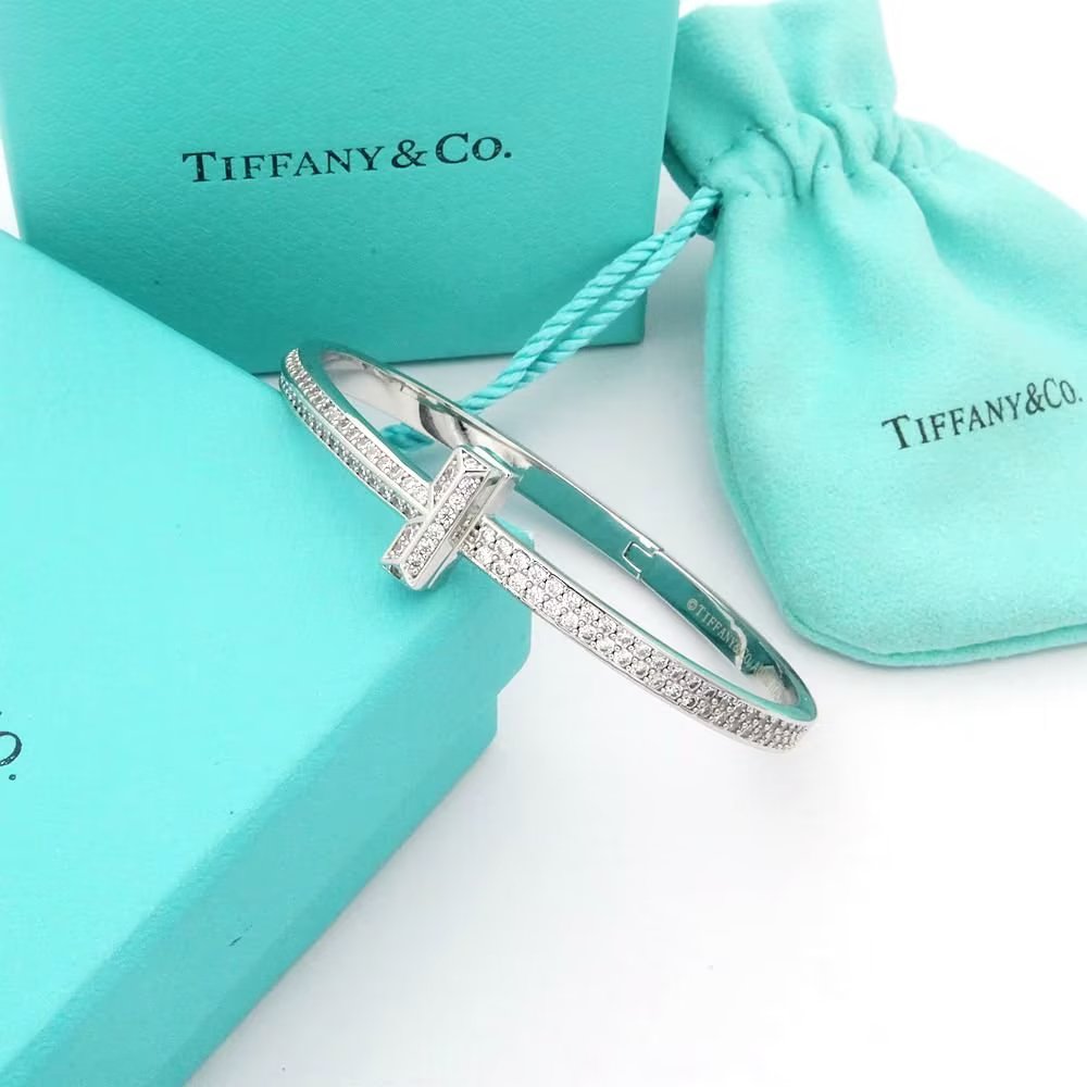 18K Tiffany & Co. T1 Wide Diamond Bangle Bracelet